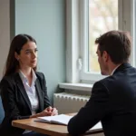 IELTS examiner conducting Part 1 interview with candidate