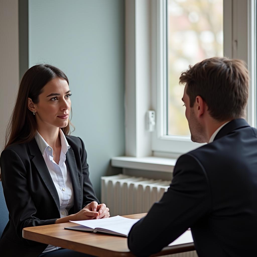 IELTS examiner conducting Part 1 interview with candidate
