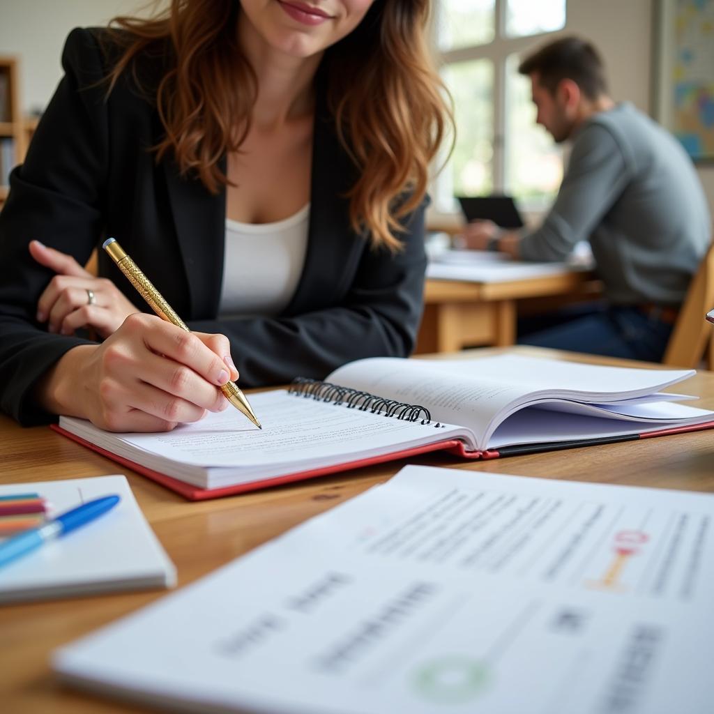 IELTS candidate preparing for speaking test with practice materials