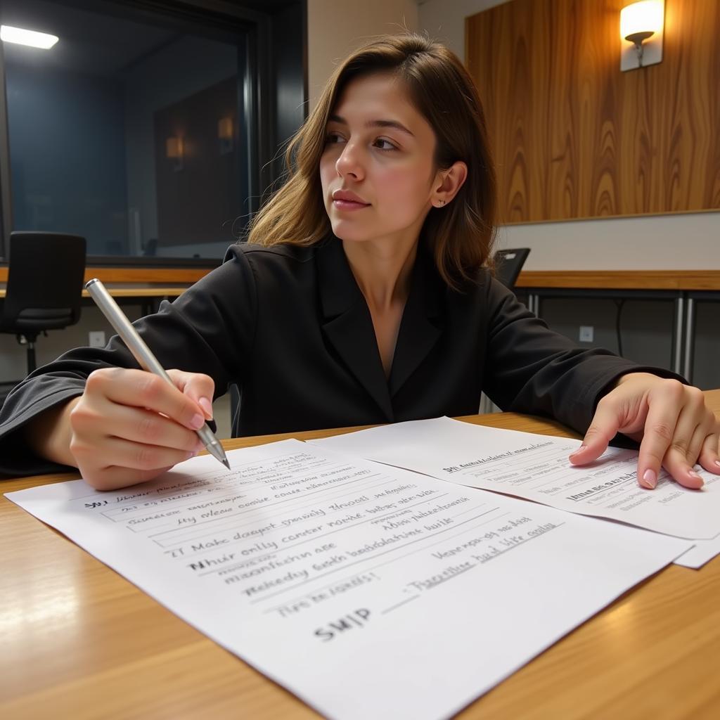 IELTS candidate preparing notes during speaking exam