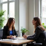 IELTS Speaking Test Environment with Examiner and Candidate