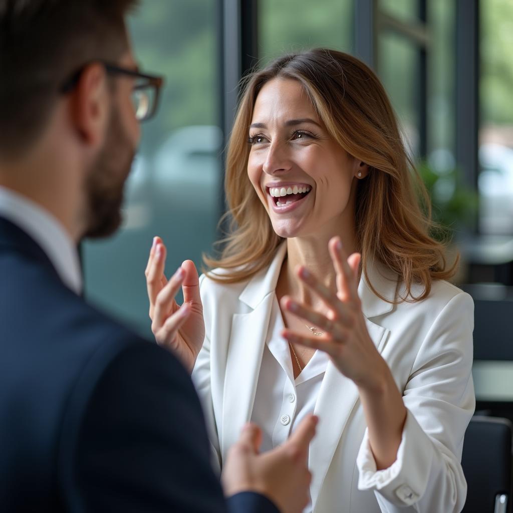 Candidate demonstrating speaking strategies during IELTS test