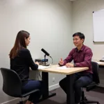 IELTS Speaking Test Environment with Examiner and Candidate