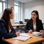Professional IELTS speaking test preparation with examiner and candidate