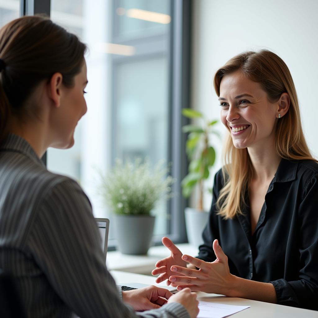 IELTS candidate practicing speaking test with examiner