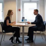 IELTS Speaking Test Room Setup with Examiner and Candidate