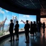 Modern museum interactive display with visitors