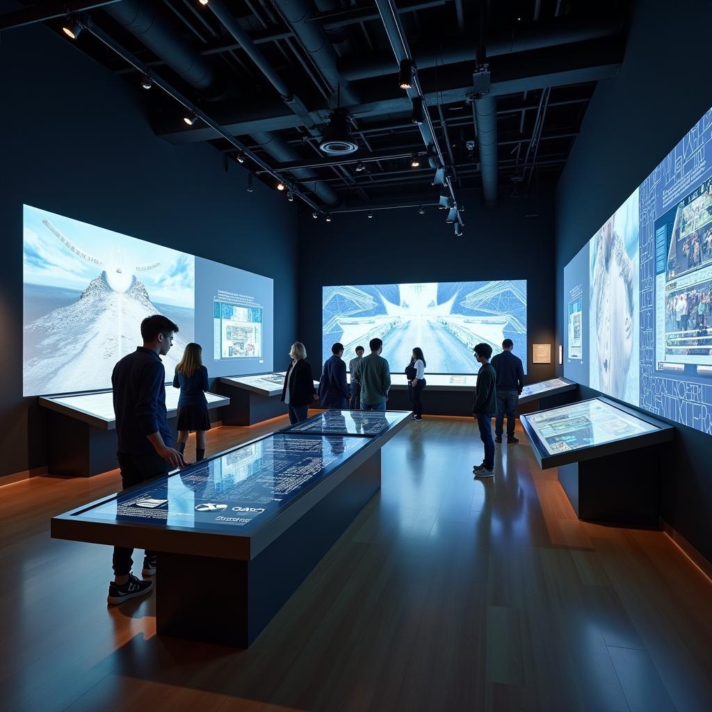 Modern interactive museum exhibit with digital displays