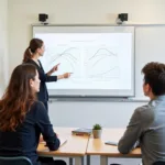 Expert explaining line chart analysis techniques