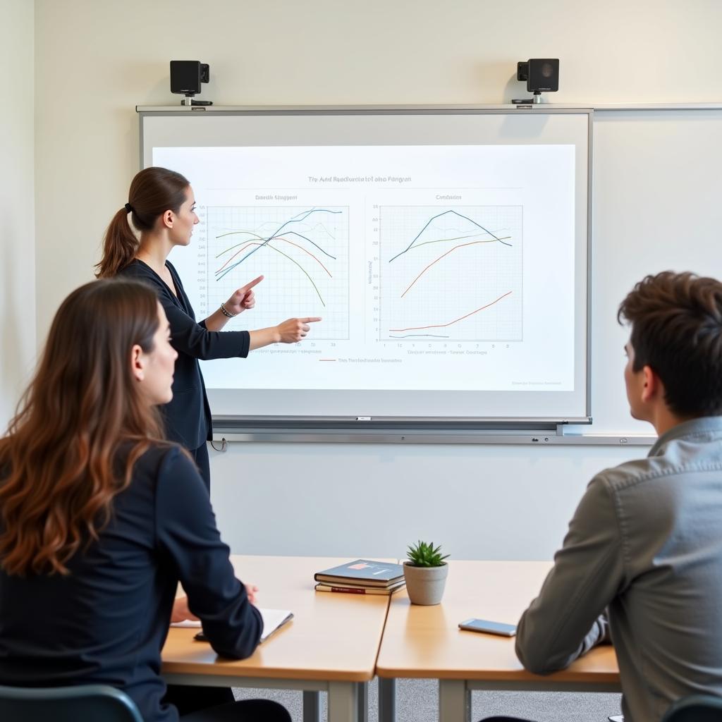 Expert explaining line chart analysis techniques