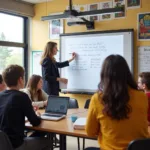 Students engaged in literature discussion