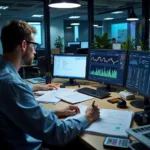 Banking professionals reviewing loan applications and credit reports