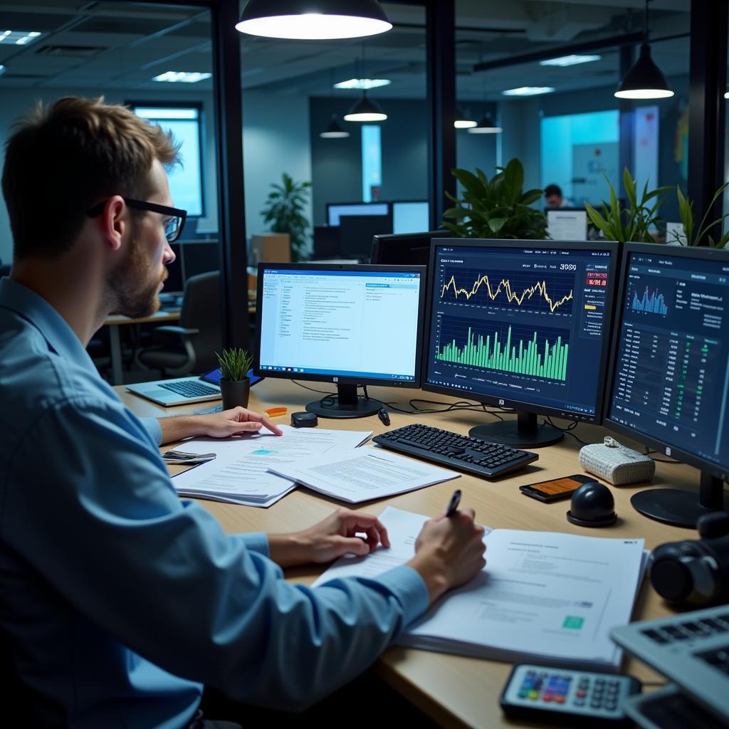 Banking professionals reviewing loan applications and credit reports