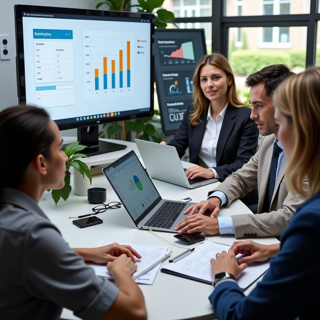 Banking professional evaluating loan applications with debt ratio charts