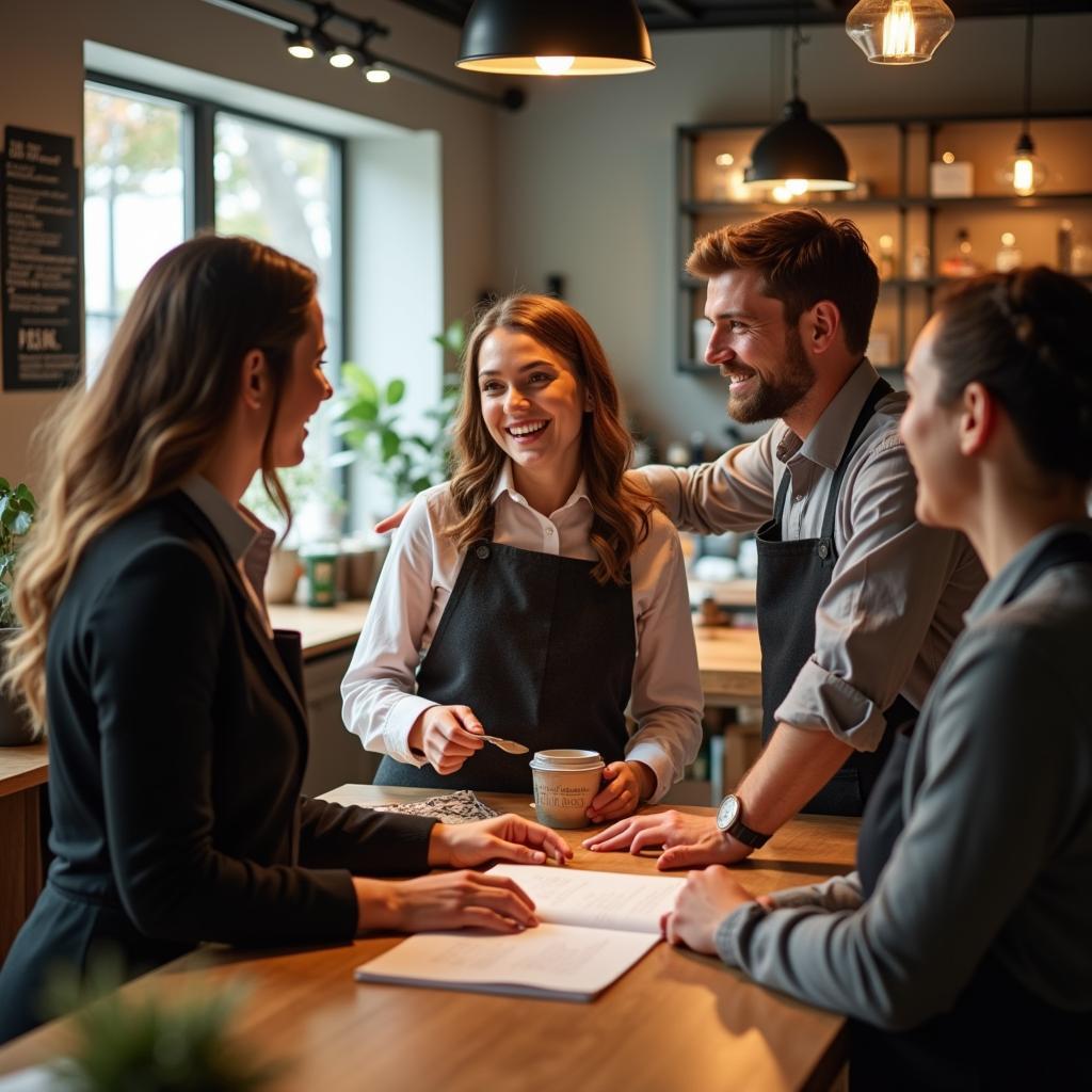 Friendly Staff Serving Customer at Local Business