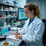 Marine biologist examining coral reef specimens