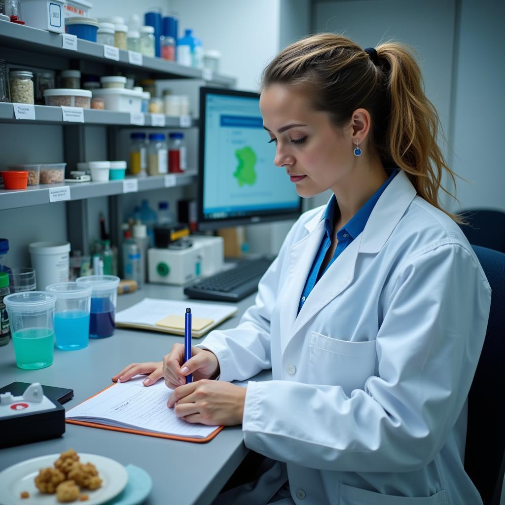 Marine biologist examining coral reef specimens