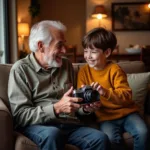 A heartwarming moment of gift exchange between grandfather and grandson