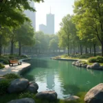 Tranquil meditation spot in an urban park showing peaceful natural surroundings