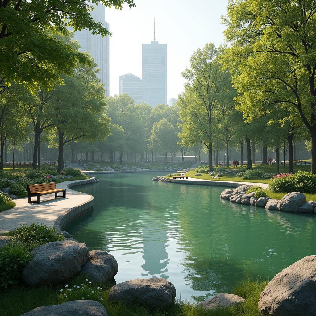 Tranquil meditation spot in an urban park showing peaceful natural surroundings