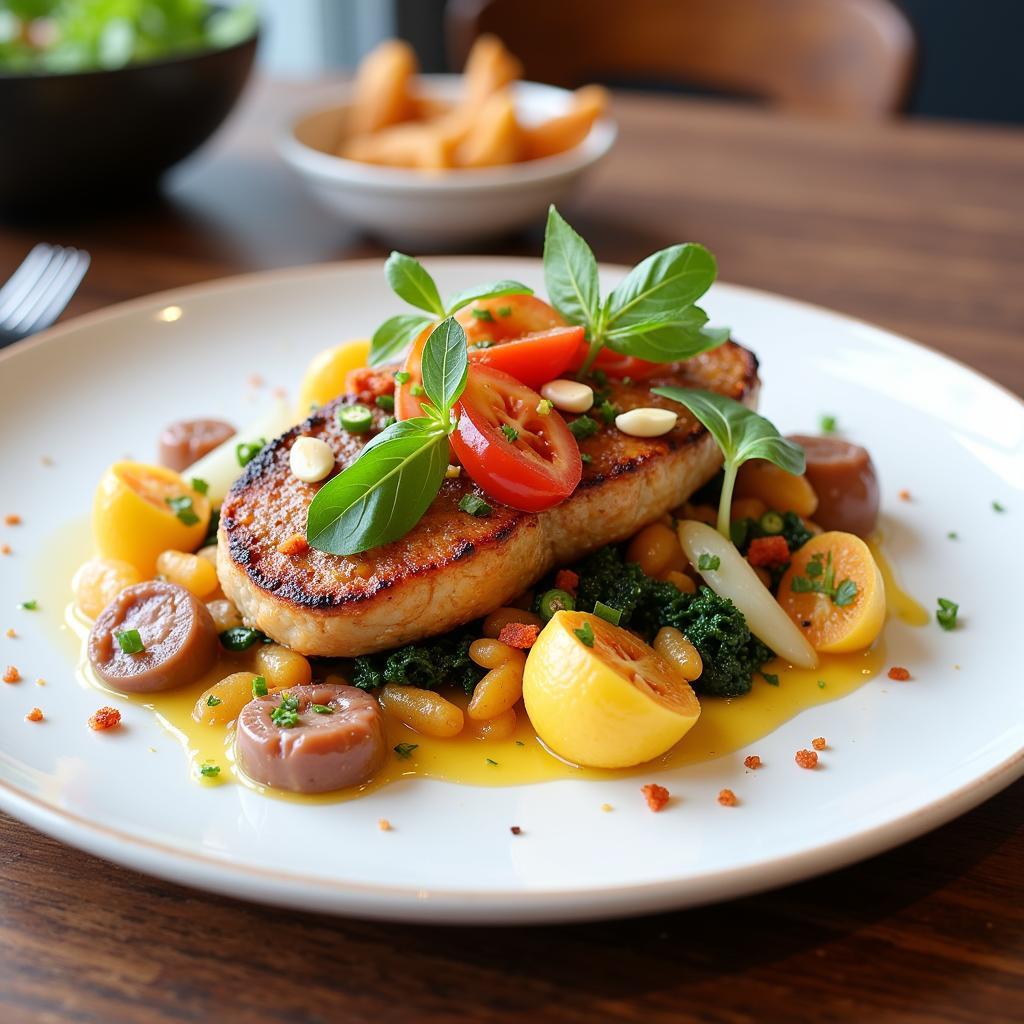 Elegant plating of Mediterranean fusion dish