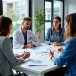 Mental health professionals discussing community health services impact