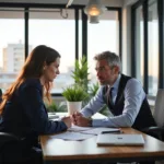Professional mentor guiding young employee in modern office setting