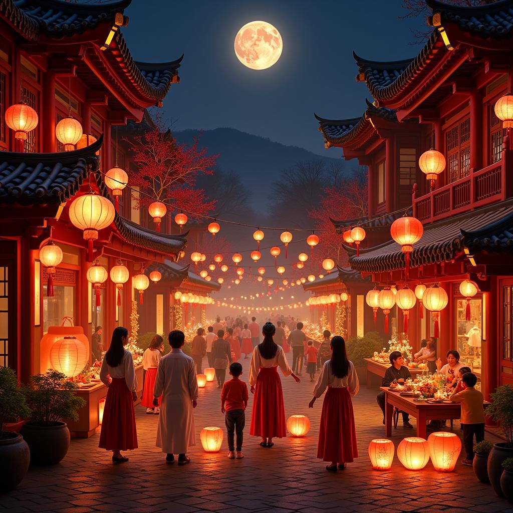 Traditional Mid-Autumn Festival celebration with lanterns and performances