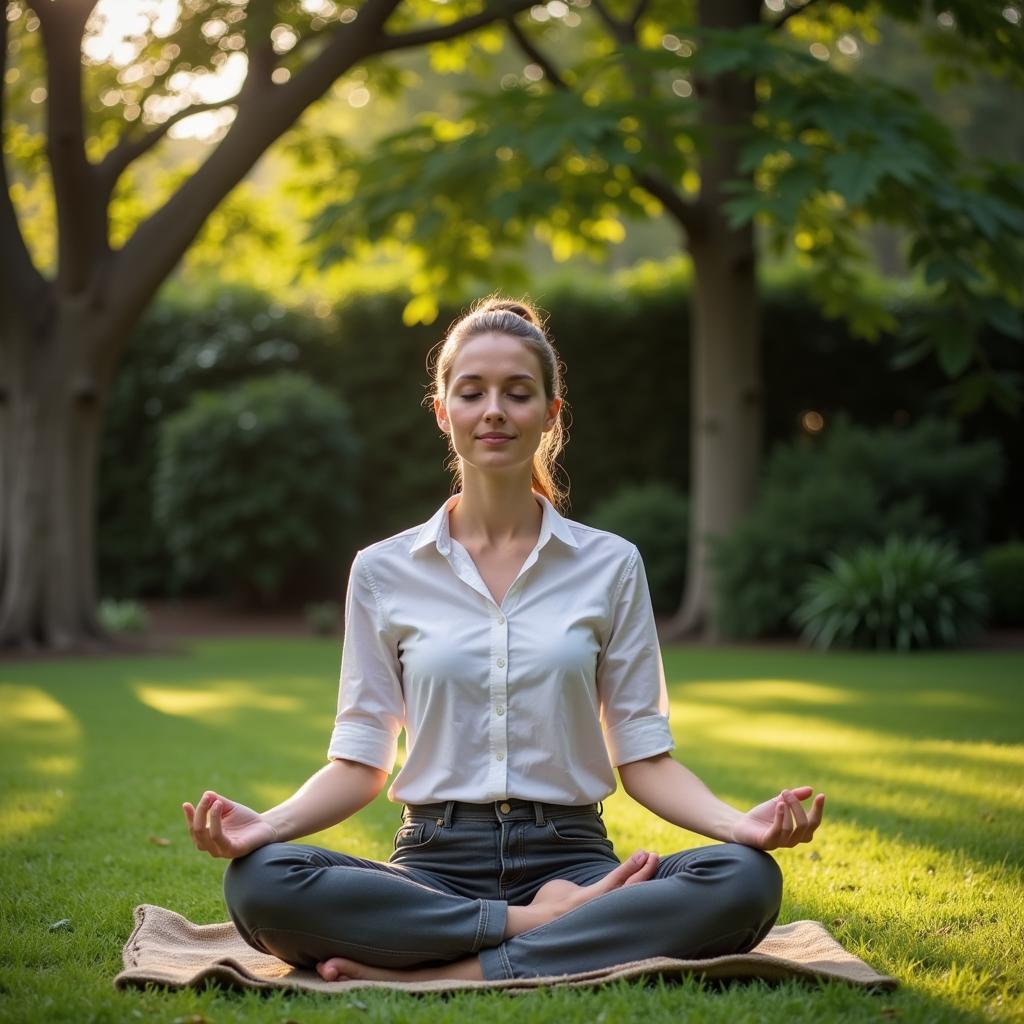 Person practicing mindfulness during solitary activity
