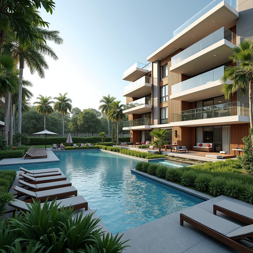 Modern apartment complex with luxury amenities