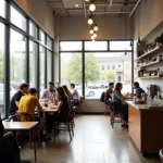 Modern café interior with contemporary design elements