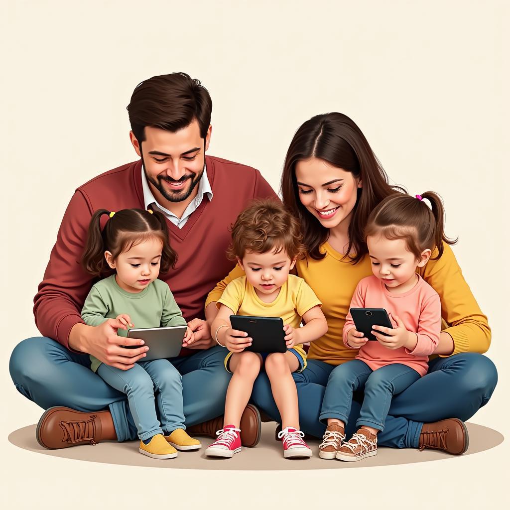 Modern parents using technology while interacting with children showing both positive and negative aspects