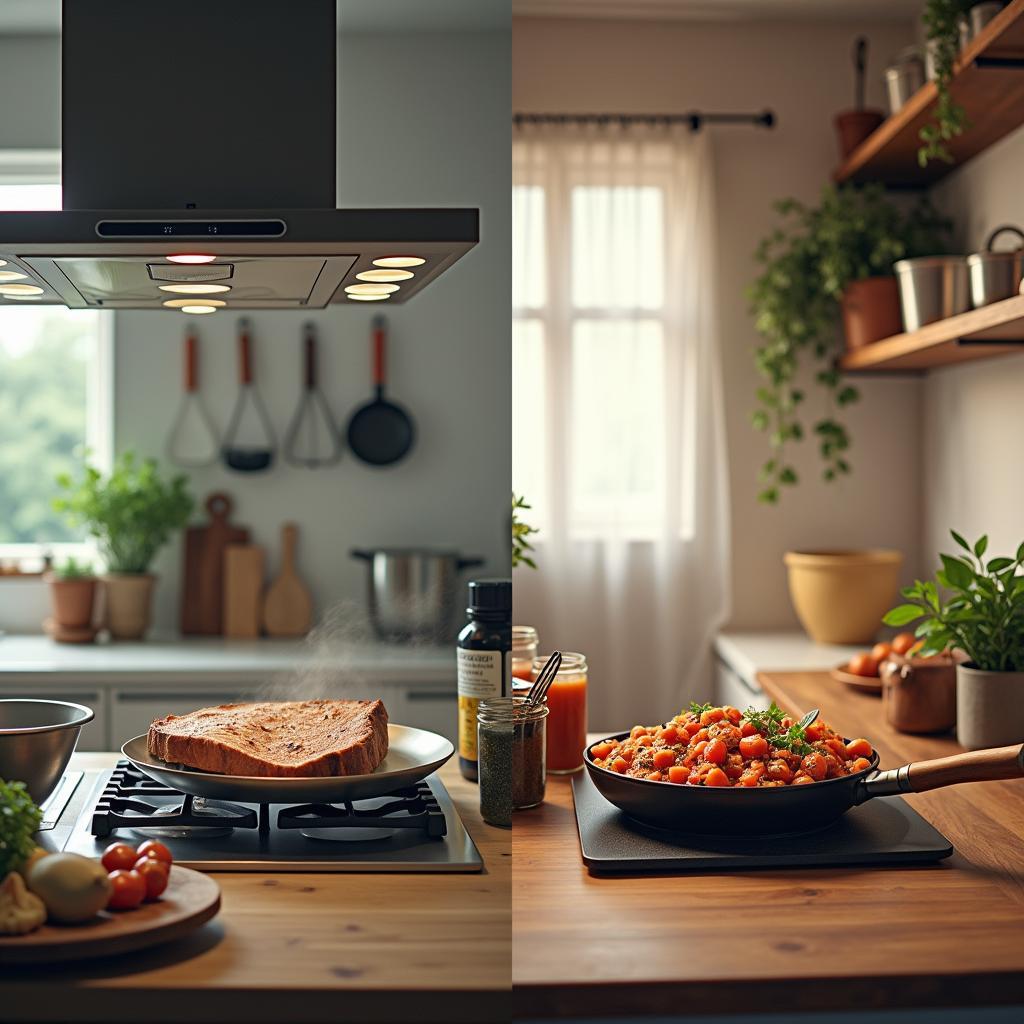 Modern and traditional cooking methods side by side