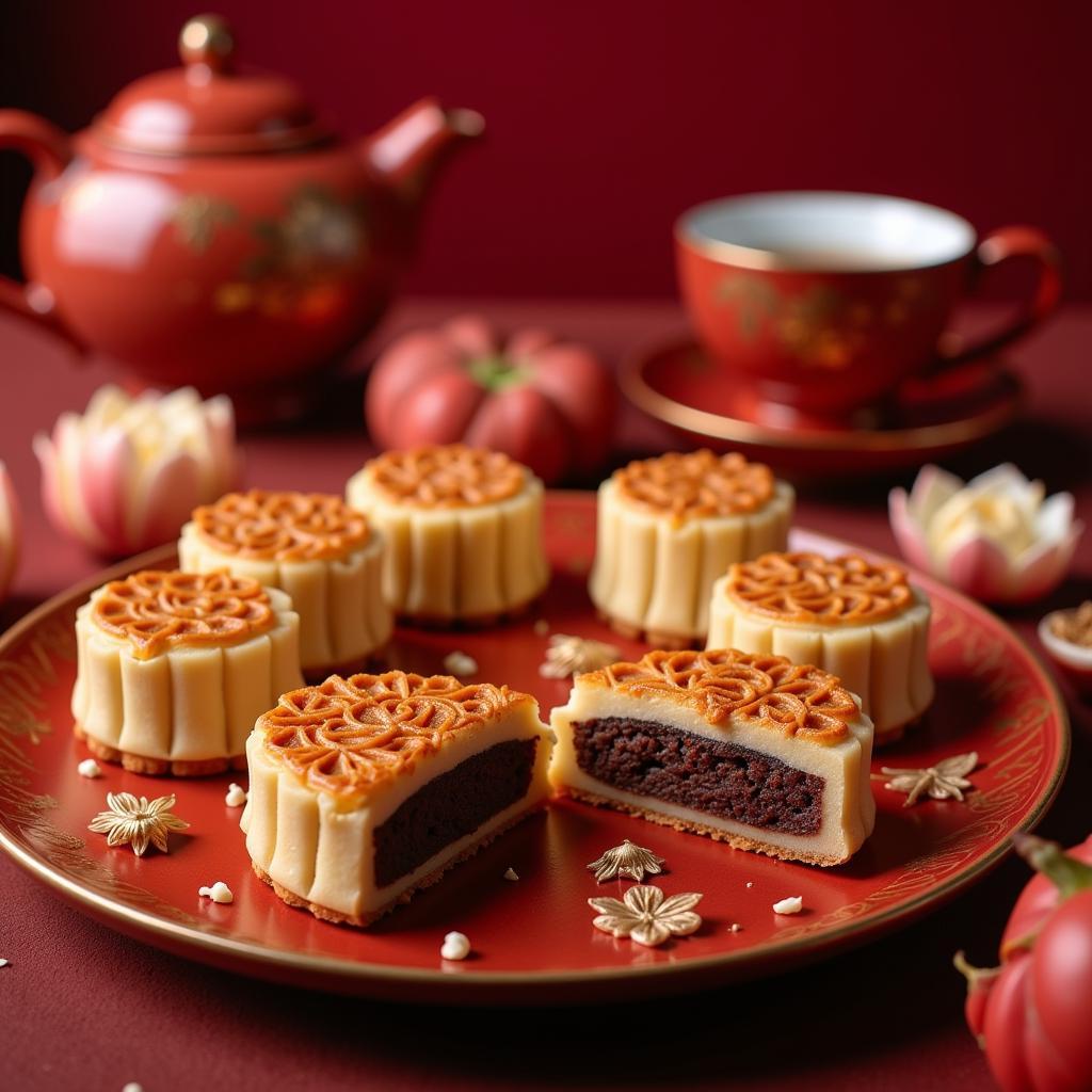 Traditional mooncakes and tea ceremony during Mid-Autumn Festival