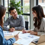 Young couple consulting with financial advisor about mortgage options