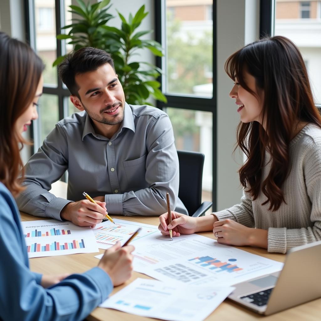 Young couple consulting with financial advisor about mortgage options
