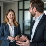 Professional discussing work tasks with colleague