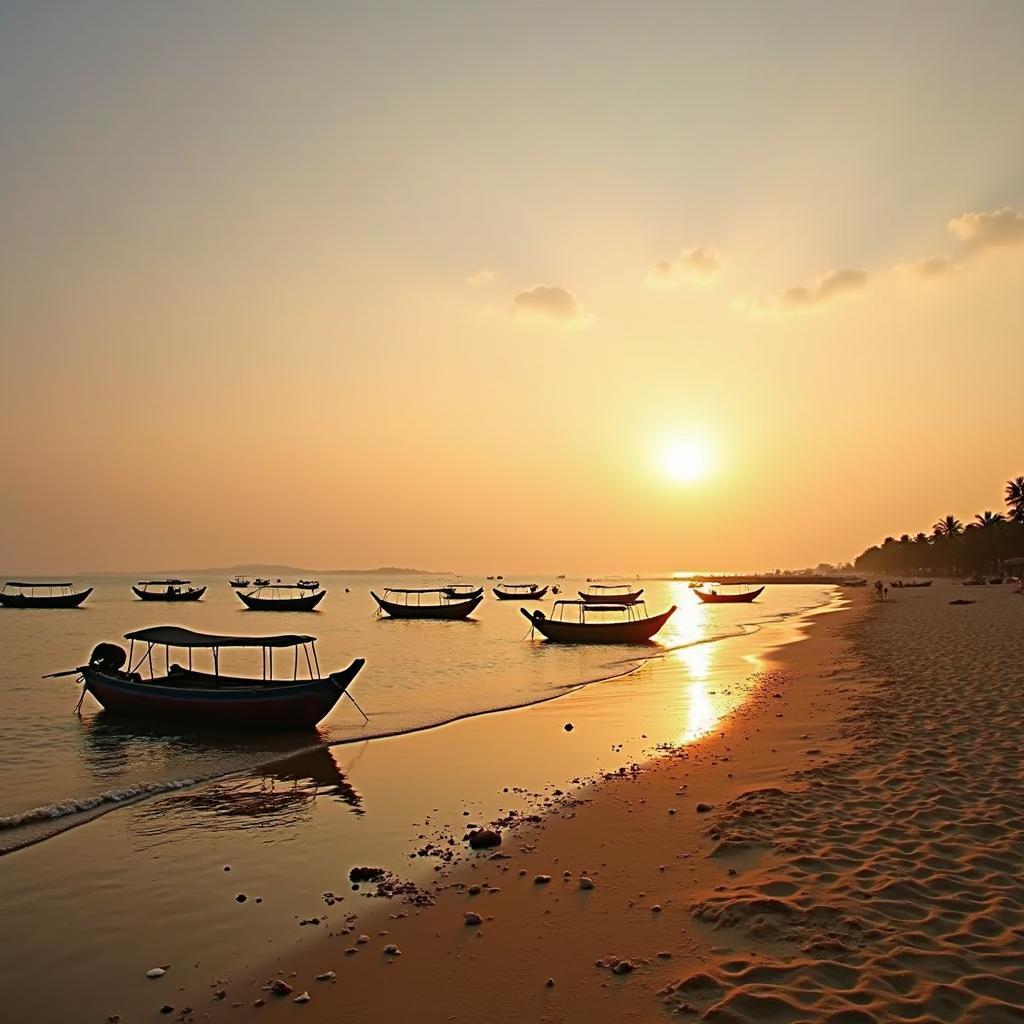 Scenic view of Mui Ne beach with traditional fishing boats