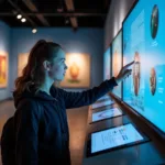 Young visitor interacting with modern museum display