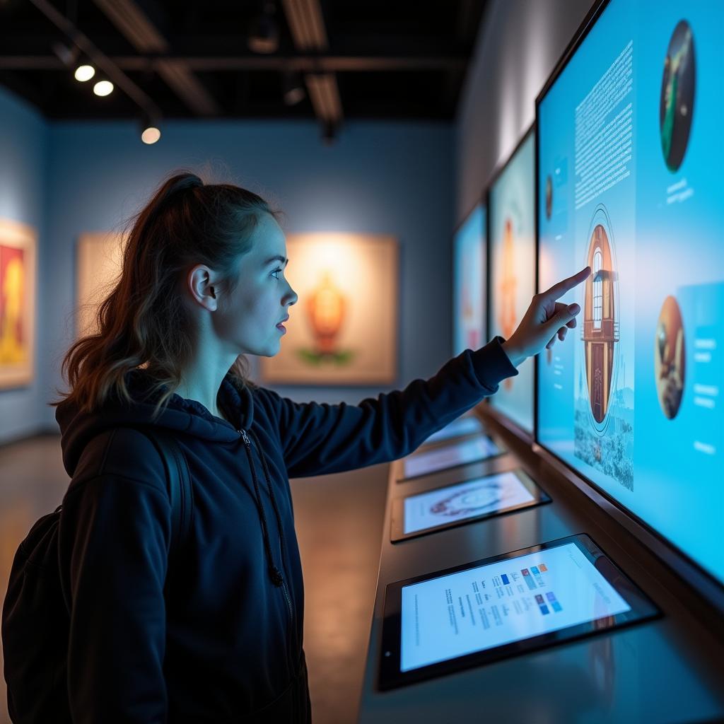 Young visitor interacting with modern museum display