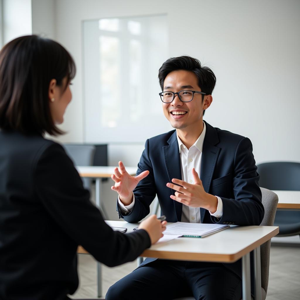 Student discussing music appreciation during IELTS speaking test