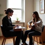 Music therapist working with patient during therapeutic session