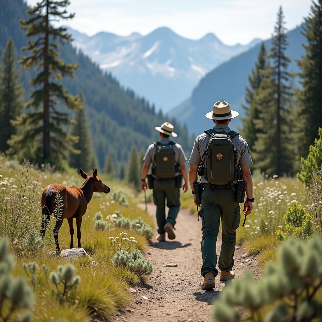 Park rangers conducting maintenance and conservation work