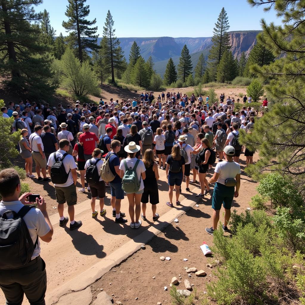Overcrowded national park showing environmental impact of mass tourism