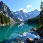 Serene mountain landscape with lakes and forests