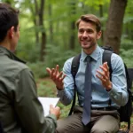 IELTS candidate enthusiastically describing natural places during speaking test