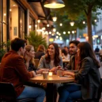 People enjoying social activities during a night out