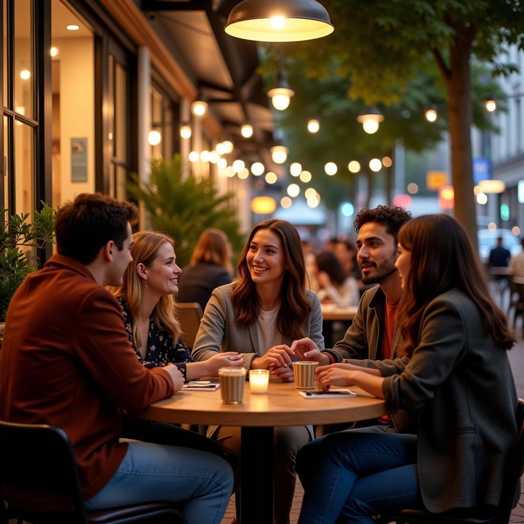 People enjoying social activities during a night out