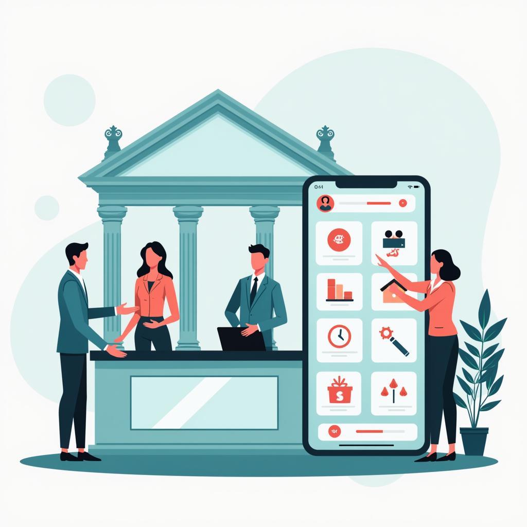 Online banking transformation showing digital interface and customer interaction