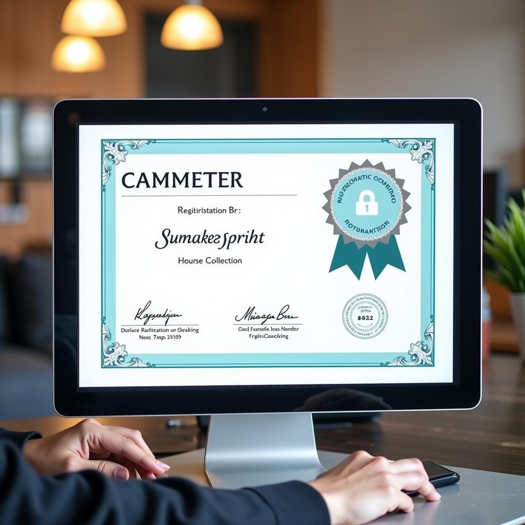 Student displaying online course completion certificate
